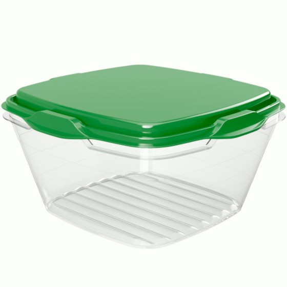 Food container 1,800ml/61oz 18.8 x 18.8 x 10 cm (BPA FREE Polypropyle)Green lid